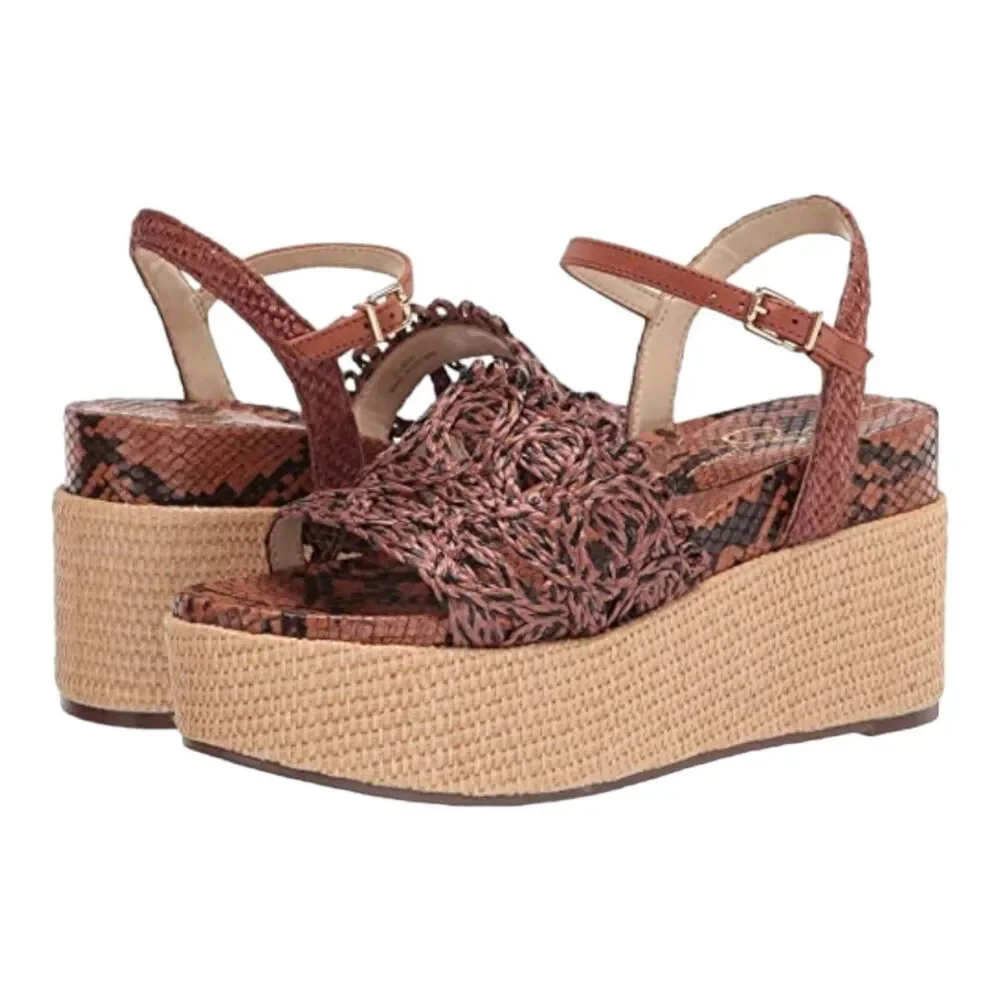 Woven Brown Platform Sandals with Ankle Strap